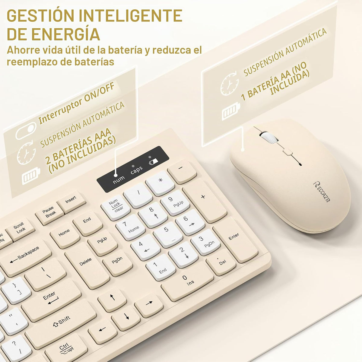 Combo de teclado y mouse inalámbricos silenciosos, teclado inalámbr...