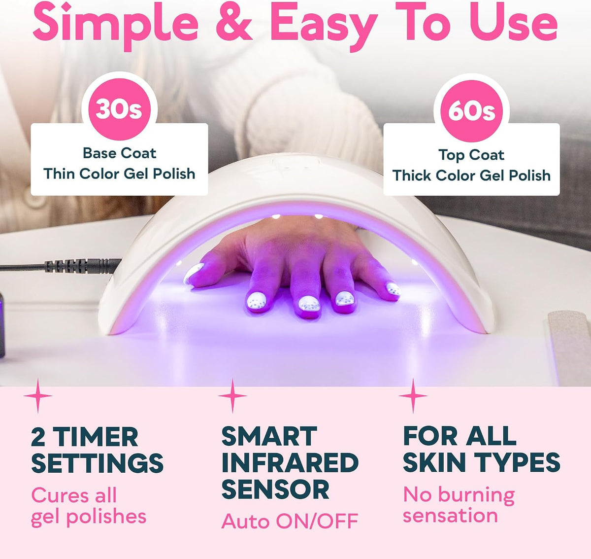 Lámpara secadora de uñas SUNUV de 24 W. , Rosado