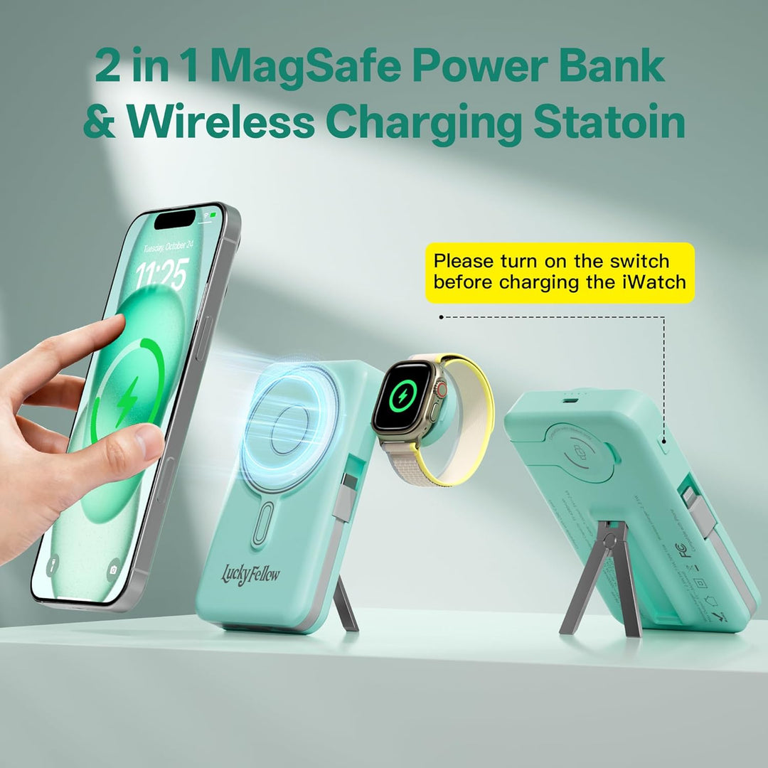 Cargador portátil magnético con cables integrados, estación de carg...