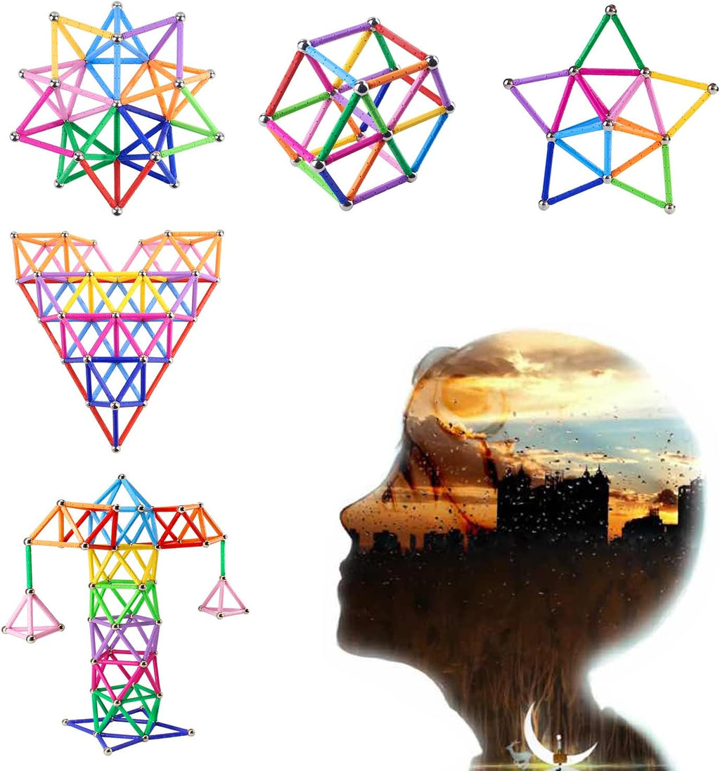 Juego de 312 piezas de varillas magnéticas de construcción, juguetes educativos magnéticos, juguetes de apilamiento magnético STEM, juguete de construcción no tóxico, rompecabezas 3D con
