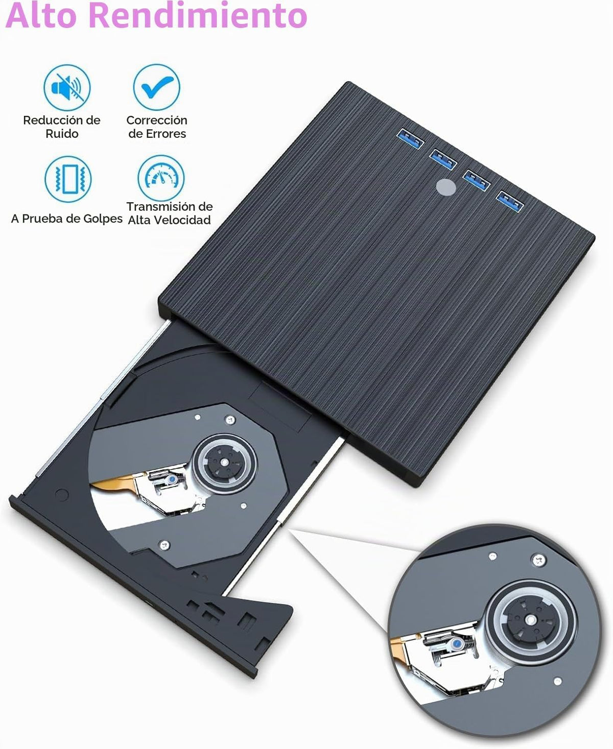 ASHDOL Unidad externa de CD DVD 9 en 1, lector de discos USB 3.0 y...
