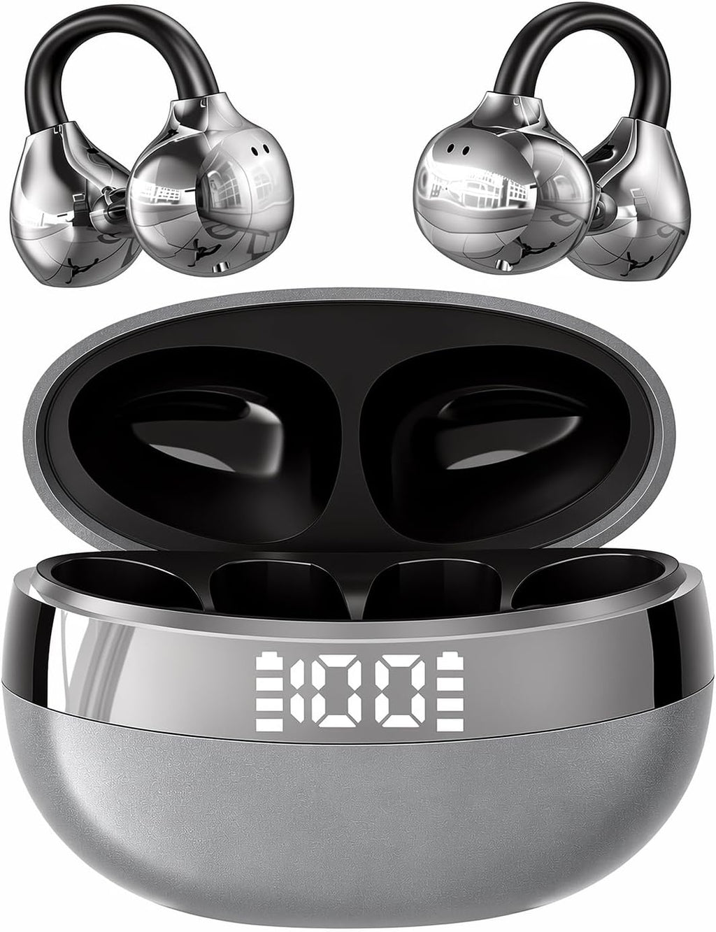 Auriculares inalámbricos con clip de oreja abierta, auriculares inalámbricos Bluetooth 6.3, estuche de carga inalámbrica y pantalla de alimentación LED, auriculares de fitness impermeables para correr