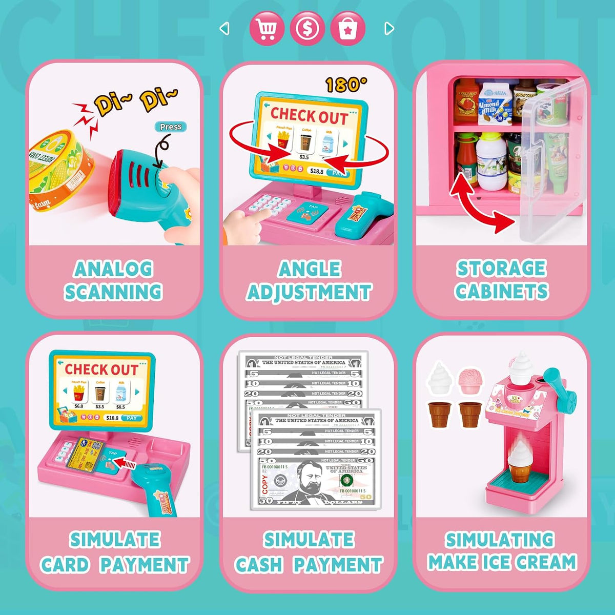 Juego de tienda de juegos de simulación para niños con caja registradora