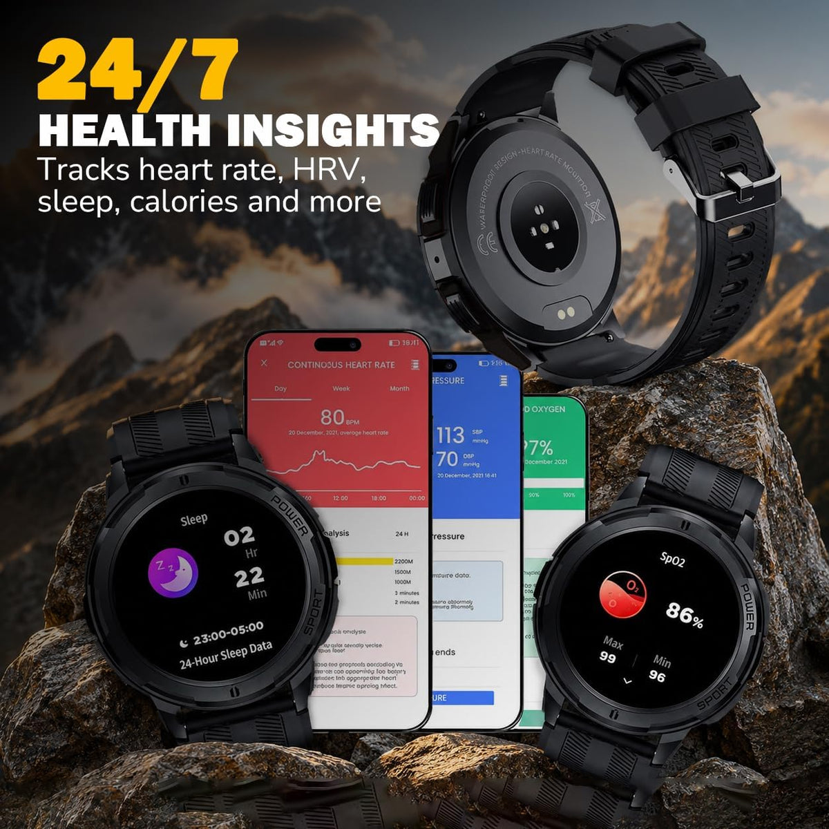 Reloj inteligente resistente para hombres, reloj inteligente Foreman, reloj digital impermeable para los trabajos más duros, con rastreadores de fitness, monitor de frecuencia cardíaca, IP68, podómetro, modos de entrenamiento y más