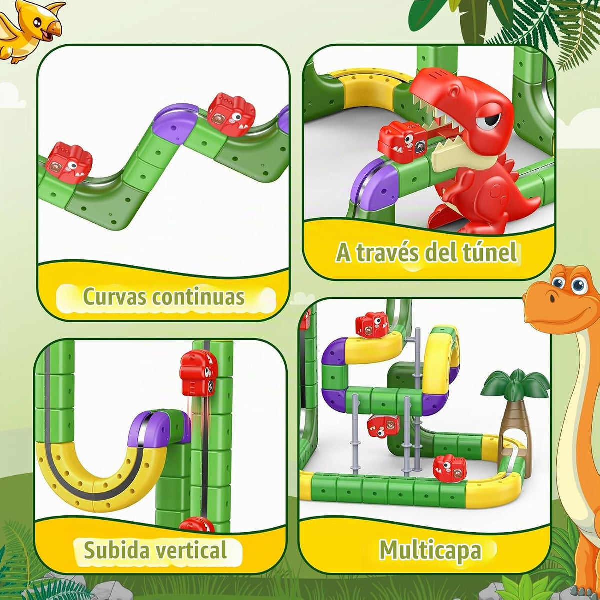 Juego de tren magnético de dinosaurio para niños de 3 a 5: 115 piezas 3D Infinity Racer Cube pistas antigravedad riel eléctrico de tren de pistas de regalos de cumpleaños juguetes para niños