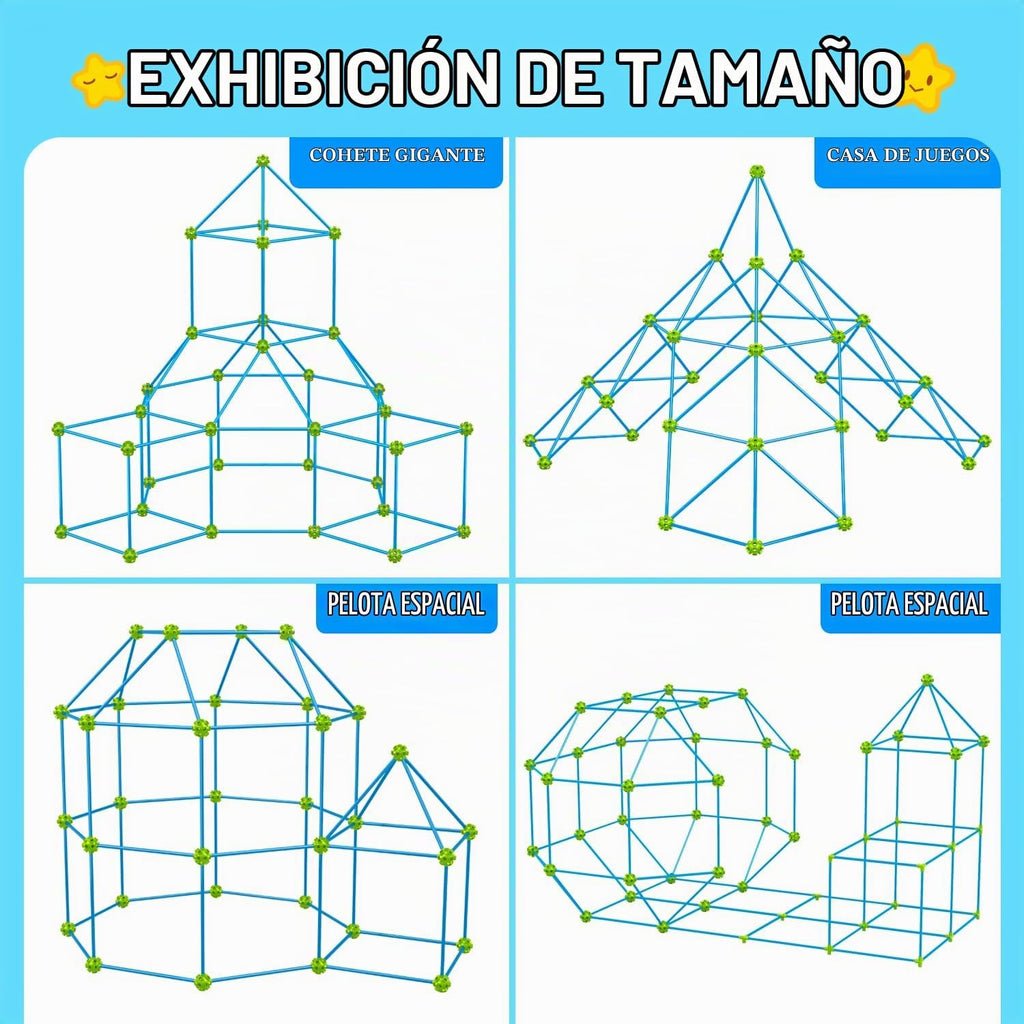 SpringFlower - Kit de construcción de fortalezas para niños, juguetes de construcción STEM, regalo educativo para niños de 3 a 12 años, juego creativo para interiores y exteriores, 140 piezas, verde