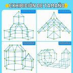 SpringFlower - Kit de construcción de fortalezas para niños, juguetes de construcción STEM, regalo educativo para niños de 3 a 12 años, juego creativo para interiores y exteriores, 140 piezas, verde