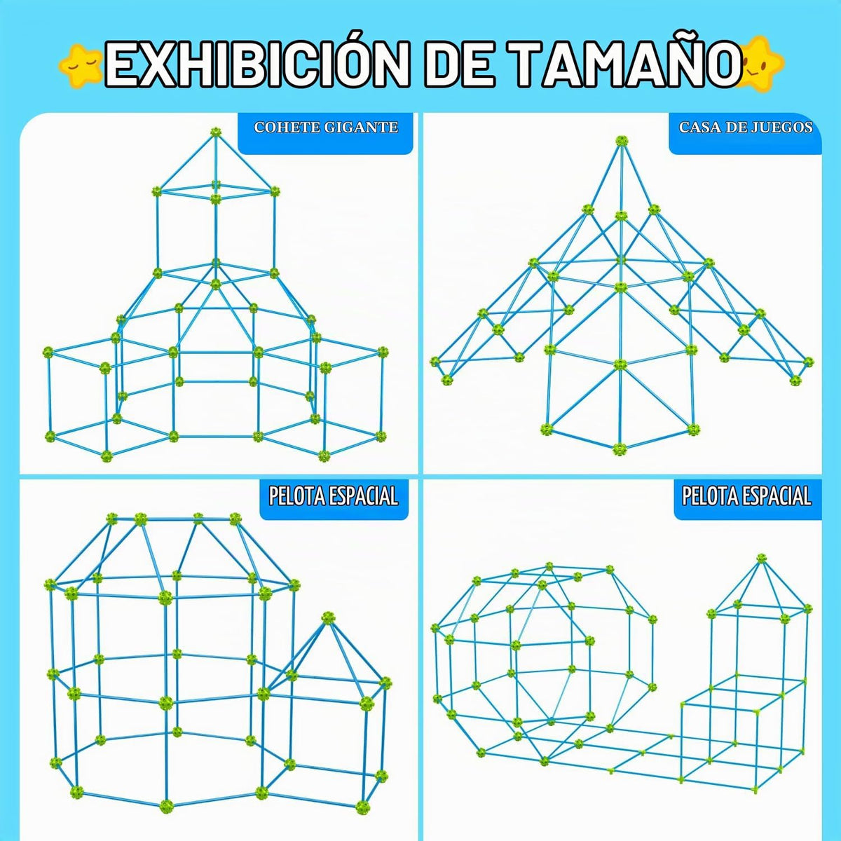 SpringFlower - Kit de construcción de fortalezas para niños, juguetes de construcción STEM, regalo educativo para niños de 3 a 12 años, juego creativo para interiores y exteriores, 140 piezas, verde