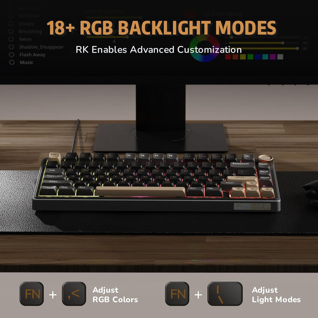 RK ROYAL KLUDGE R75 Teclado mecánico con cable con perilla de volum...