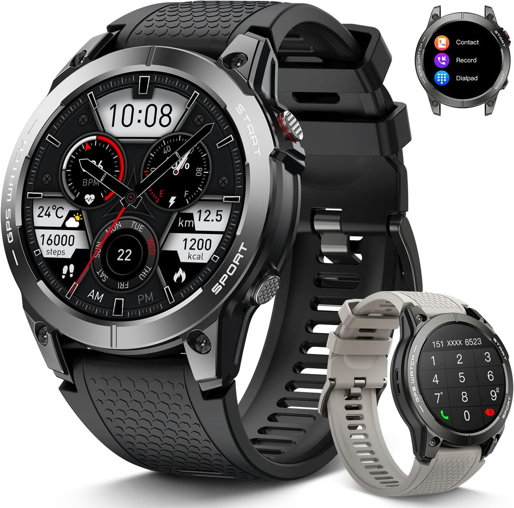 Reloj inteligente para hombre, rastreador de actividad física, GPS: relojes inteligentes militares para Android/iPhone Gps Watch 1.43 "AMOLED Hacer respuesta llamada Correr Relojes digitales para hombre, compatible con Samsung, monitor de corazón