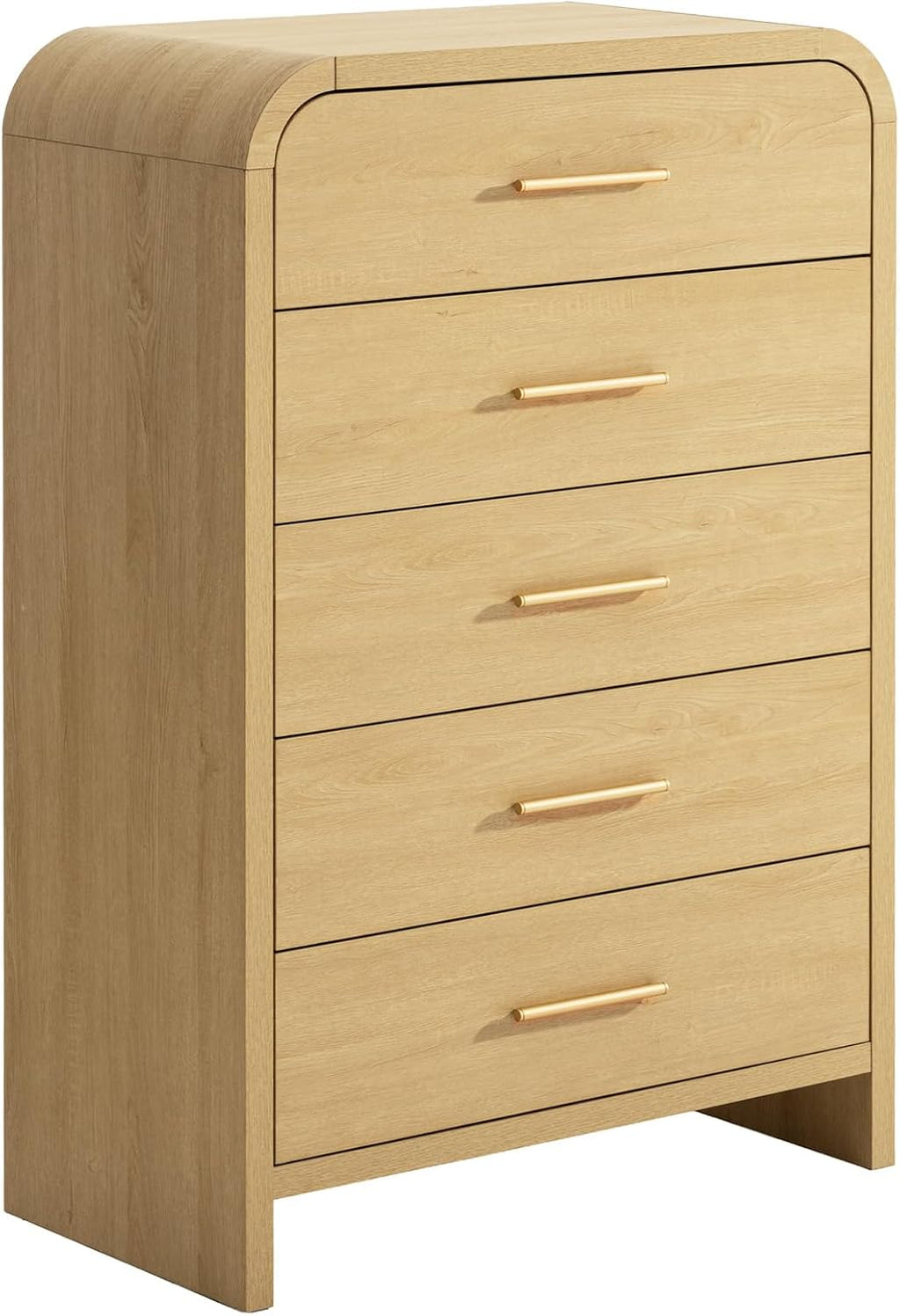 Cómoda curvada de 5 cajones para dormitorio, cómoda de 31 pulgadas de ancho, armario de almacenamiento moderno para pasillo y sala de estar, soporte de TV, certificado FSC de 1.18 pulgadas de