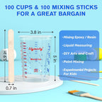 Paquete de 100 vasos de plástico para mezclar, 20 oz (600ml), vasos medidores desechables con 50 varillas de mezcla de madera, relaciones de medición: 2:1, 3:1, 4:1, adecuado para resina epoxi
