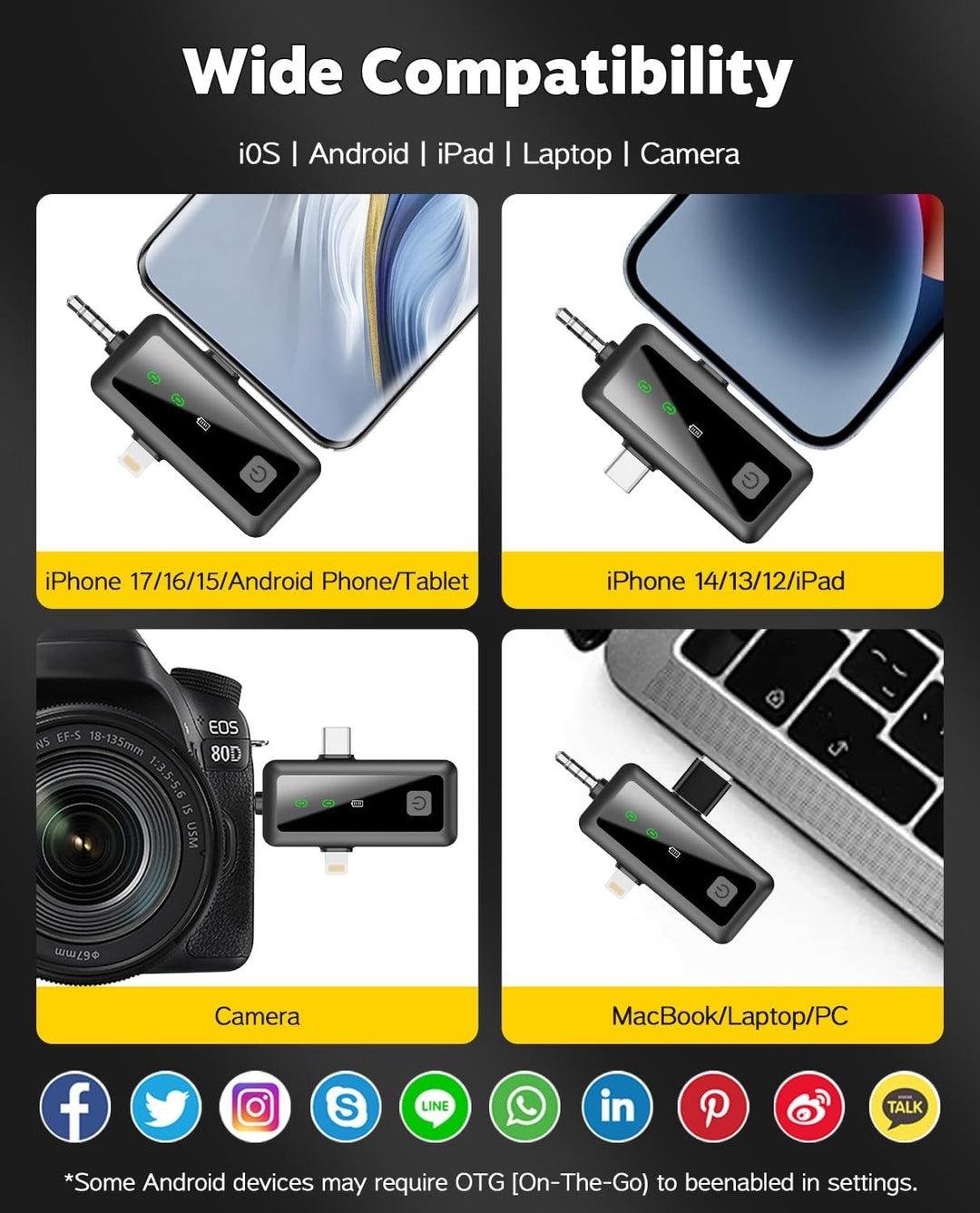 Gicorino Micrófono Lavalier inalámbrico para iPhone\/Android\/cámar...