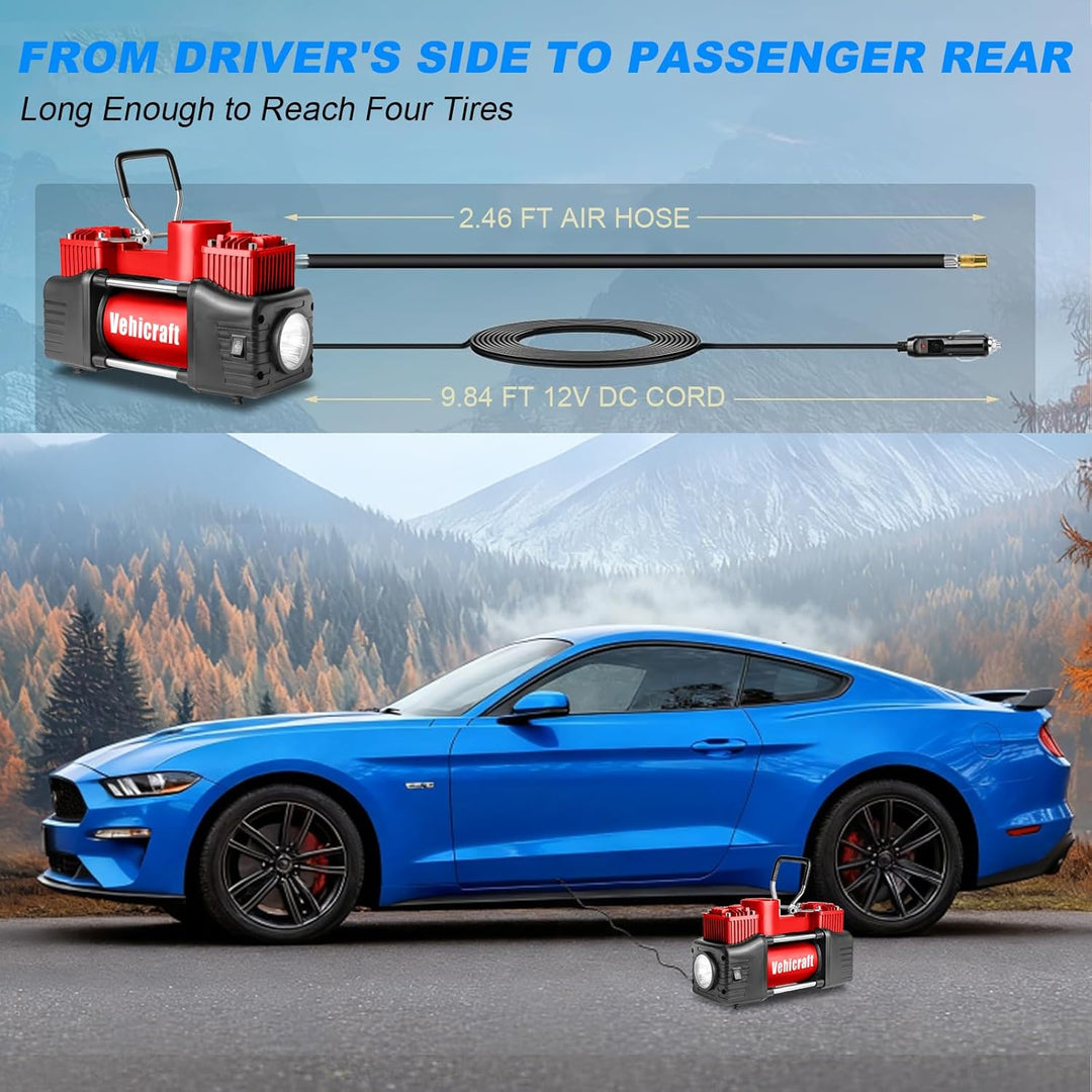 Vehicraft Compresor de aire portátil con inflador de neumáticos roj...