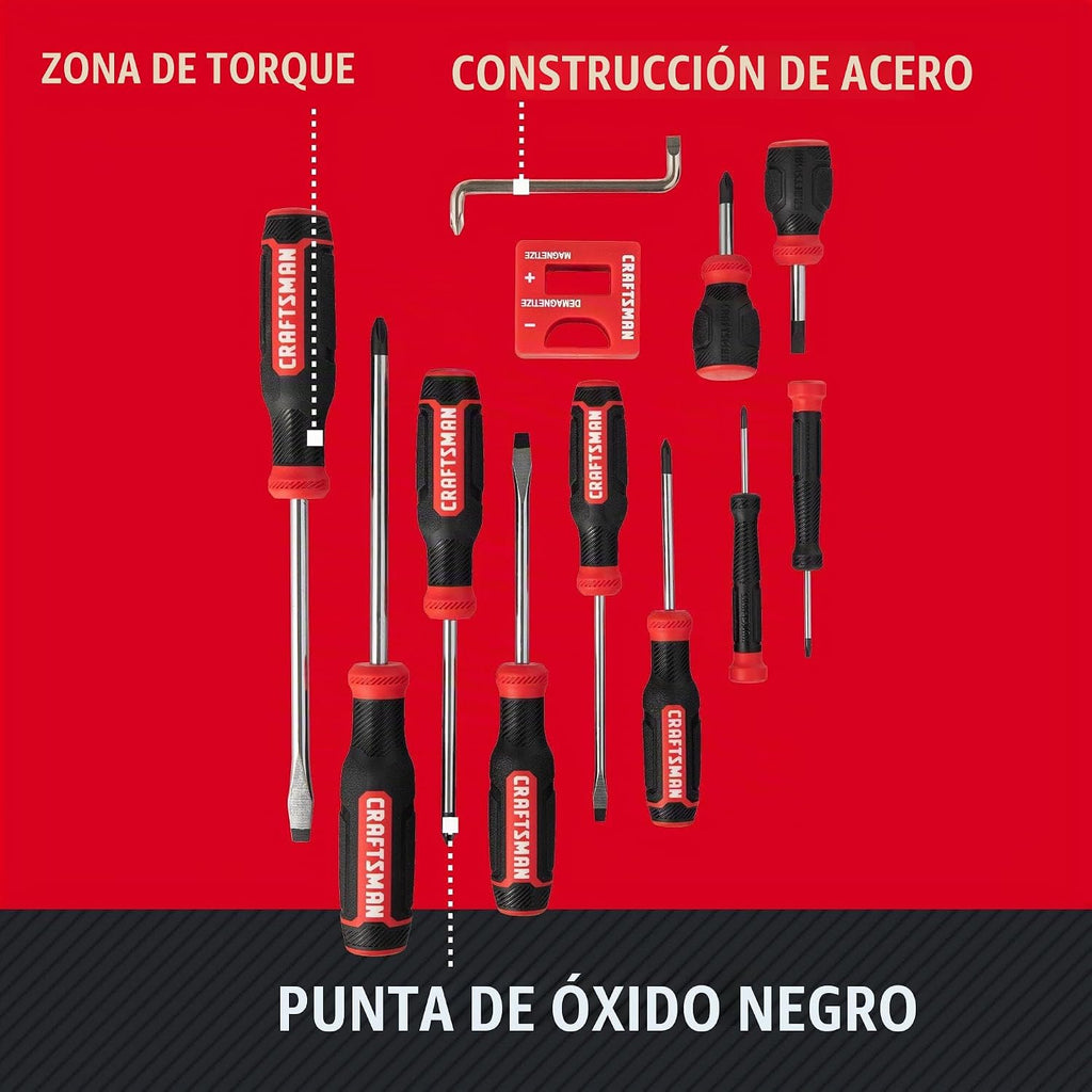 Juego de destornilladores CRAFTSMAN, bimaterial, 12 piezas (CMHT65071N)