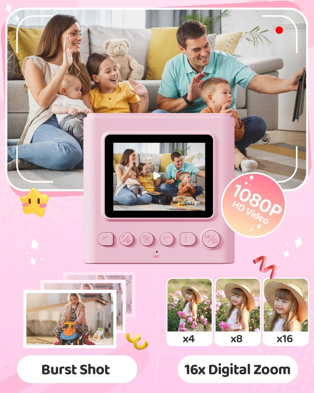 TIATUA Cámara de impresión instantánea para niños, regalos de cumpl...