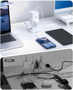 Regleta de alimentación en torre con puerto de carga rápida PD de 30 W, 12 tomas, 4 puertos USB (2 USB-C), protector de sobretensiones de 1800J, estación de carga para múltiples dispositivos, cable de