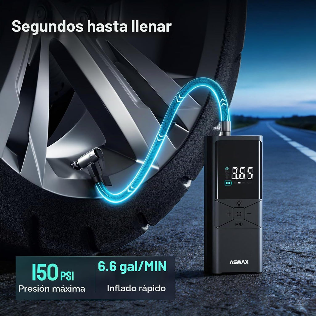 ASMAX Compresor de aire portátil con inflador de neumáticos T40 con