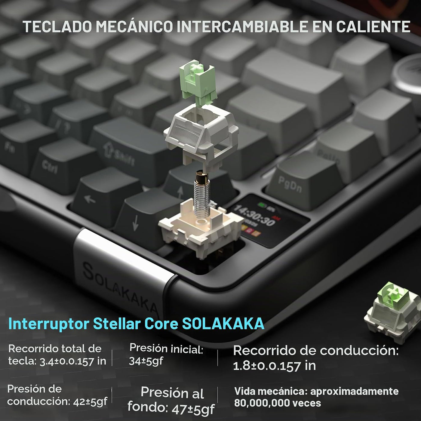 SOLAKAKA Teclado mecánico A75pro-ALL 75% con pantalla (gris degrada...