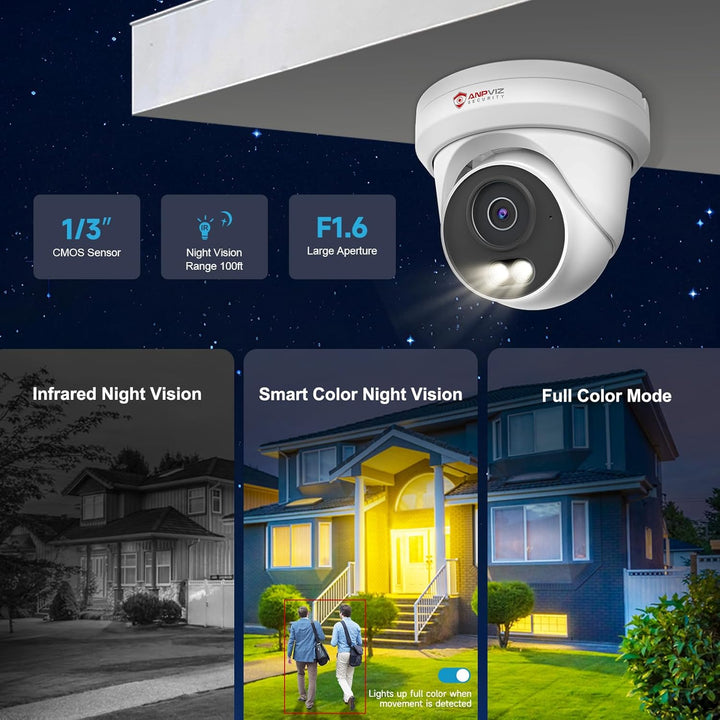 Anpviz Cámara PoE de 5MP, Cámara IP de Seguridad Turret Completamen...