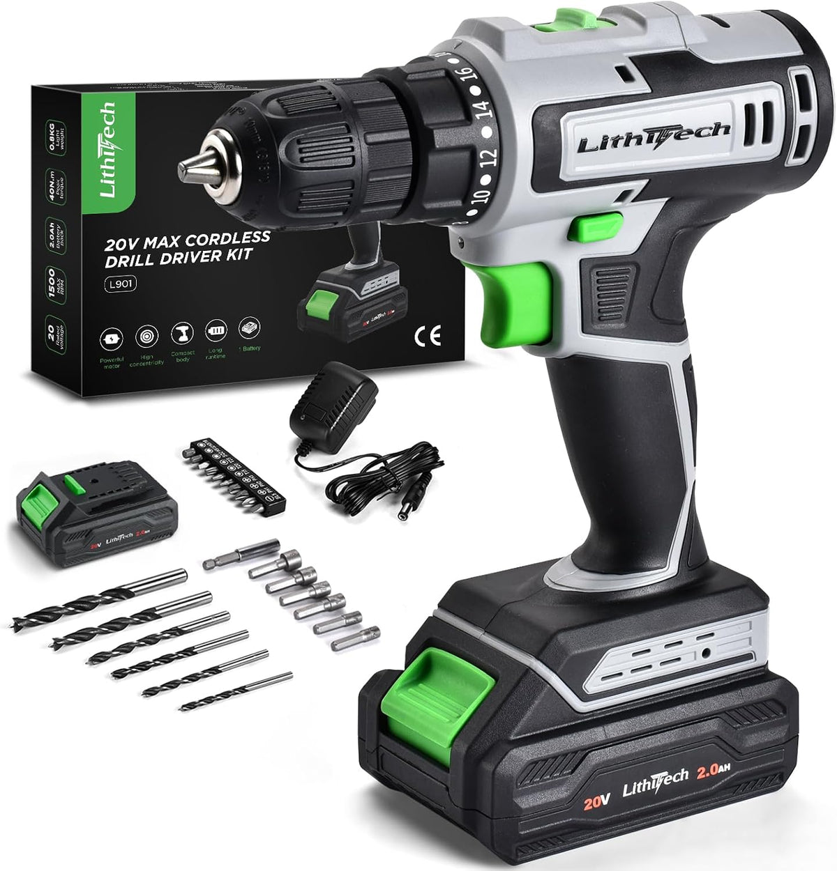 Juego de taladro inalámbrico de 20 V, taladro eléctrico de portabrocas sin llave de 3/8 pulgadas