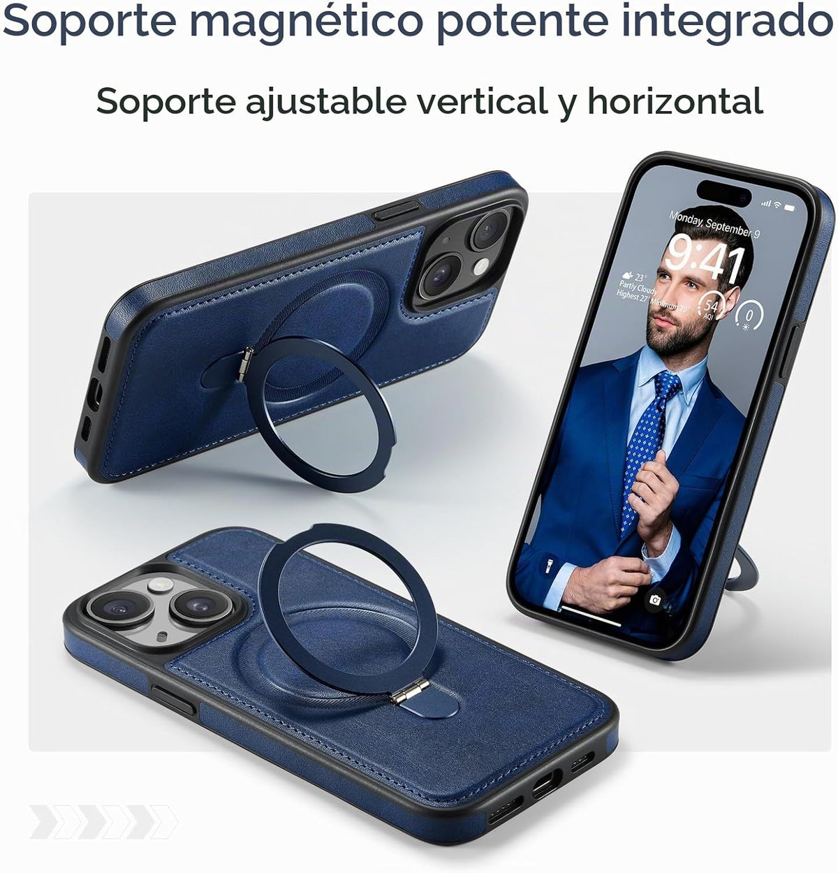 Funda para iPhone 15 con soporte compatible con Magsafe, color azul