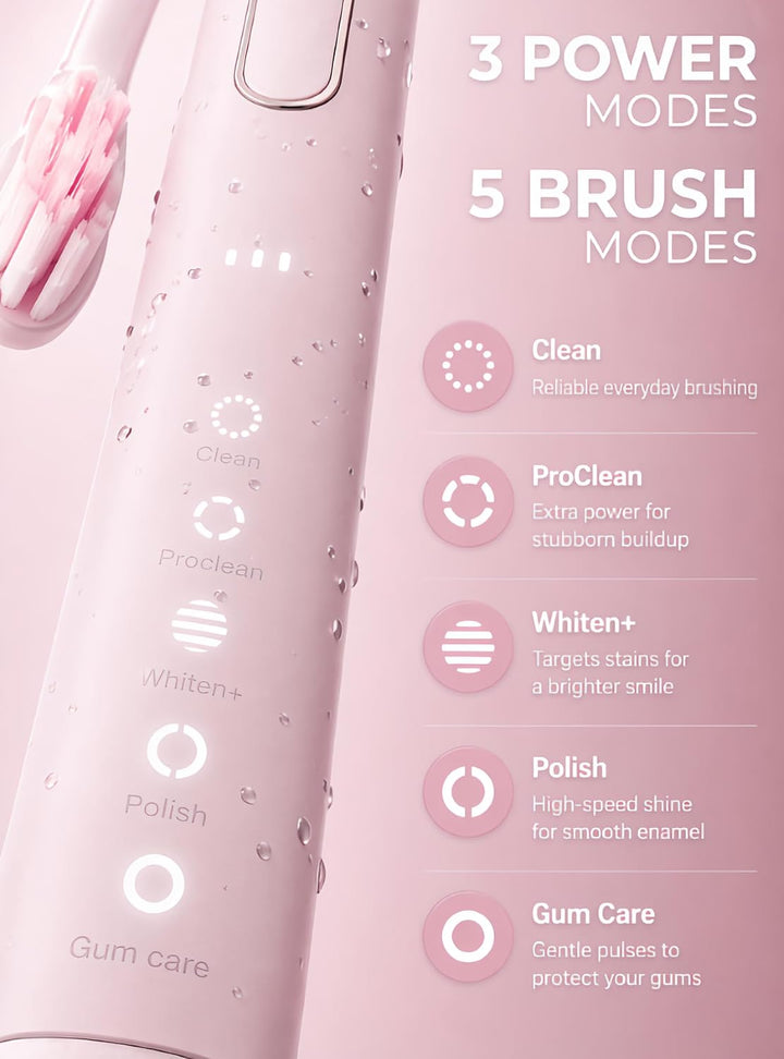 SMILE NOVA Sonic Lux™ Cepillo de dientes eléctrico rosa para adulto...