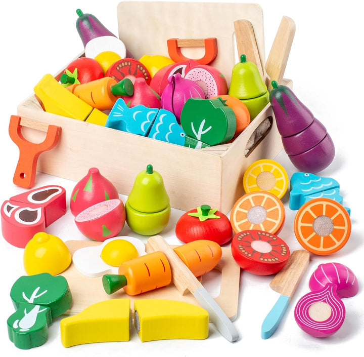 Juegos de comida de juego de madera para niños, accesorios de cocin...