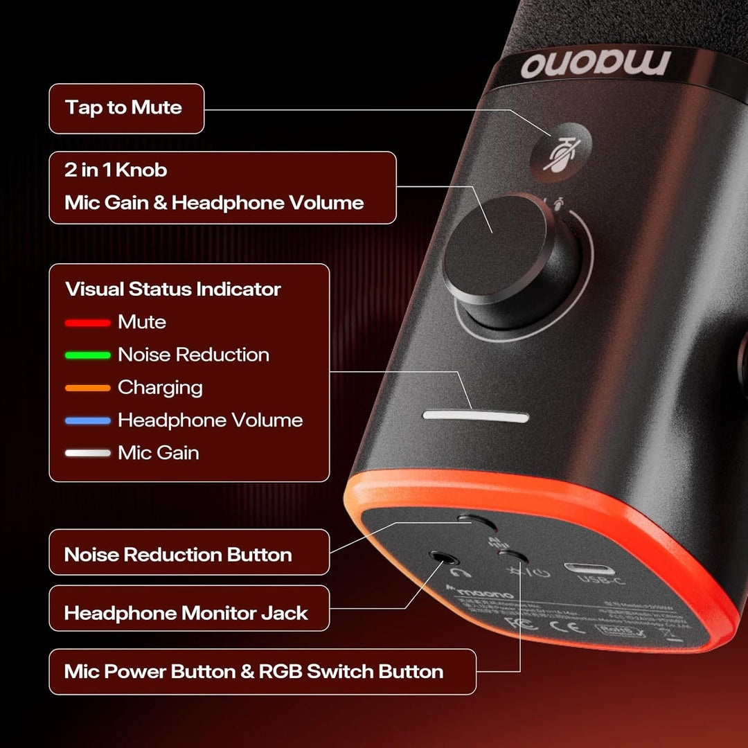 Micrófono inalámbrico MAONO PD100W, micrófono para PC para juegos c...