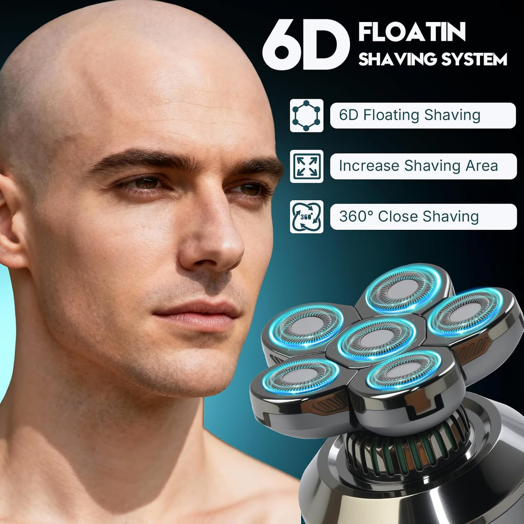 Afeitadoras de cabeza para hombres calvos: afeitadora de cabeza desmontable mejorada, cabezales flotantes 6D, afeitadora eléctrica seca y húmeda, IPX8 impermeable, pantalla LED