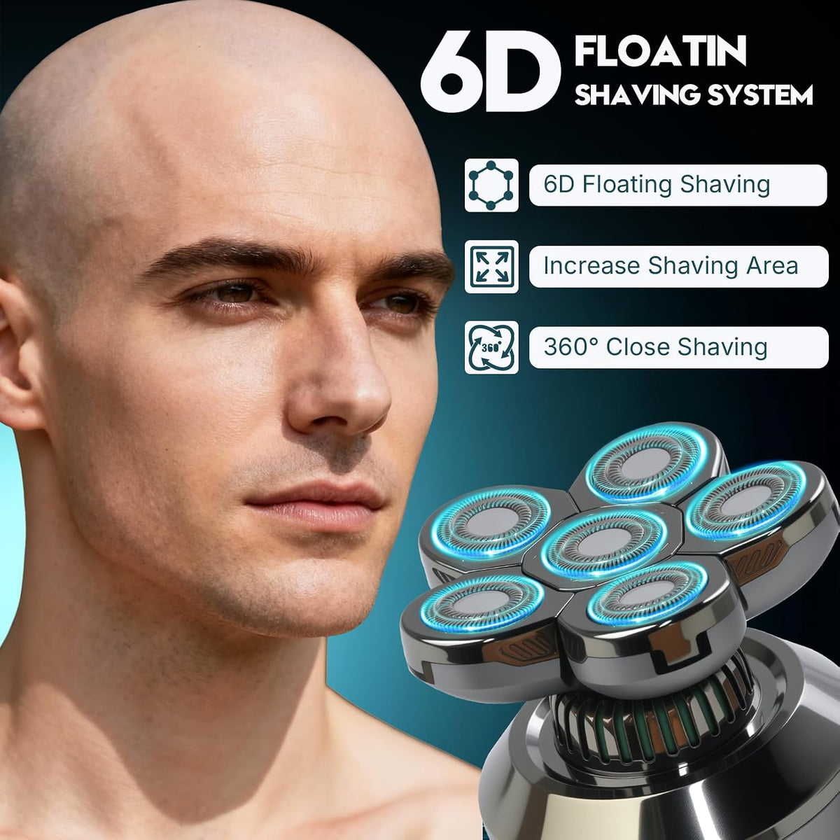 Afeitadoras de cabeza para hombres calvos: afeitadora de cabeza desmontable mejorada, cabezales flotantes 6D, afeitadora eléctrica seca y húmeda, IPX8 impermeable, pantalla LED