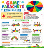 Paracaídas de 8 pies para niños con 9 asas para jugar paracaídas para 4 y 8 niños, tienda de campaña, juegos cooperativos, regalo de cumpleaños