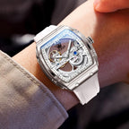 OLEVS Reloj para Hombre Skeleton Automático Tonneau Correa de Silicona Negocios Lujo a Prueba de Agua Luminoso Reloj Mecánico para Hombre
