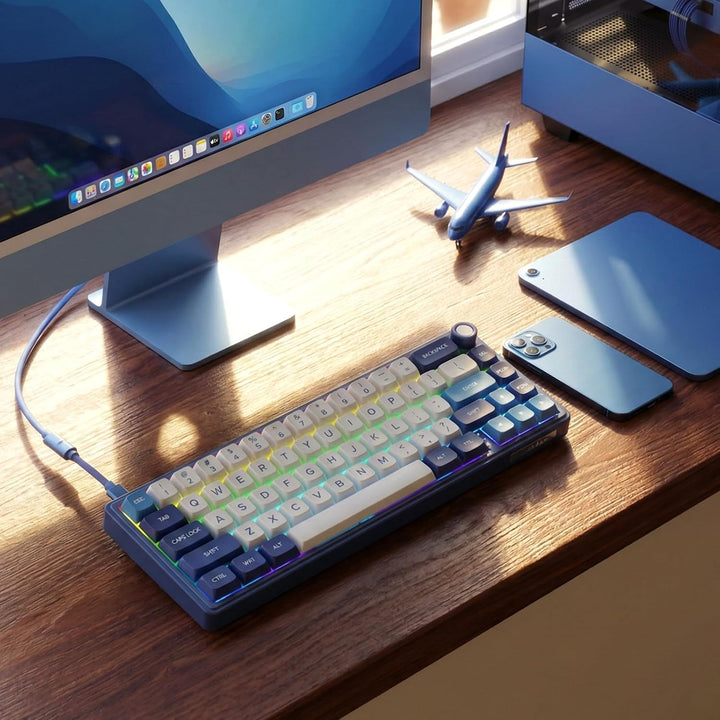 RK ROYAL KLUDGE R65 Teclado para juegos con cable con perilla de vo...