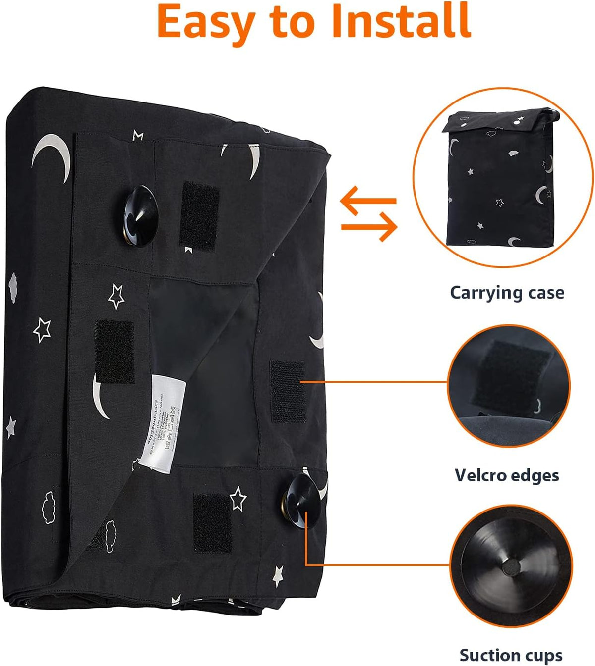 Amazon Basics Cortina opaca portátil para oscurecer la habitación con ventosas, reducción de ruido, 50 pulgadas de ancho x 78 pulgadas de largo, luna y estrellas, 1 paquete
