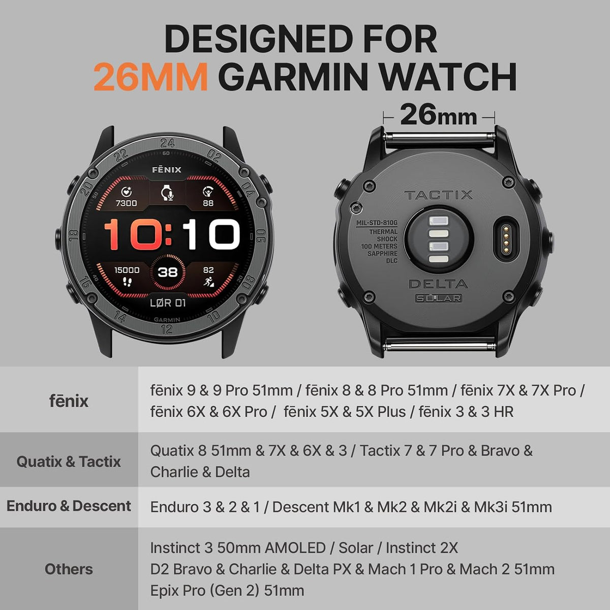 Bandletic Correa de silicona para exteriores compatible con Garmin Watch