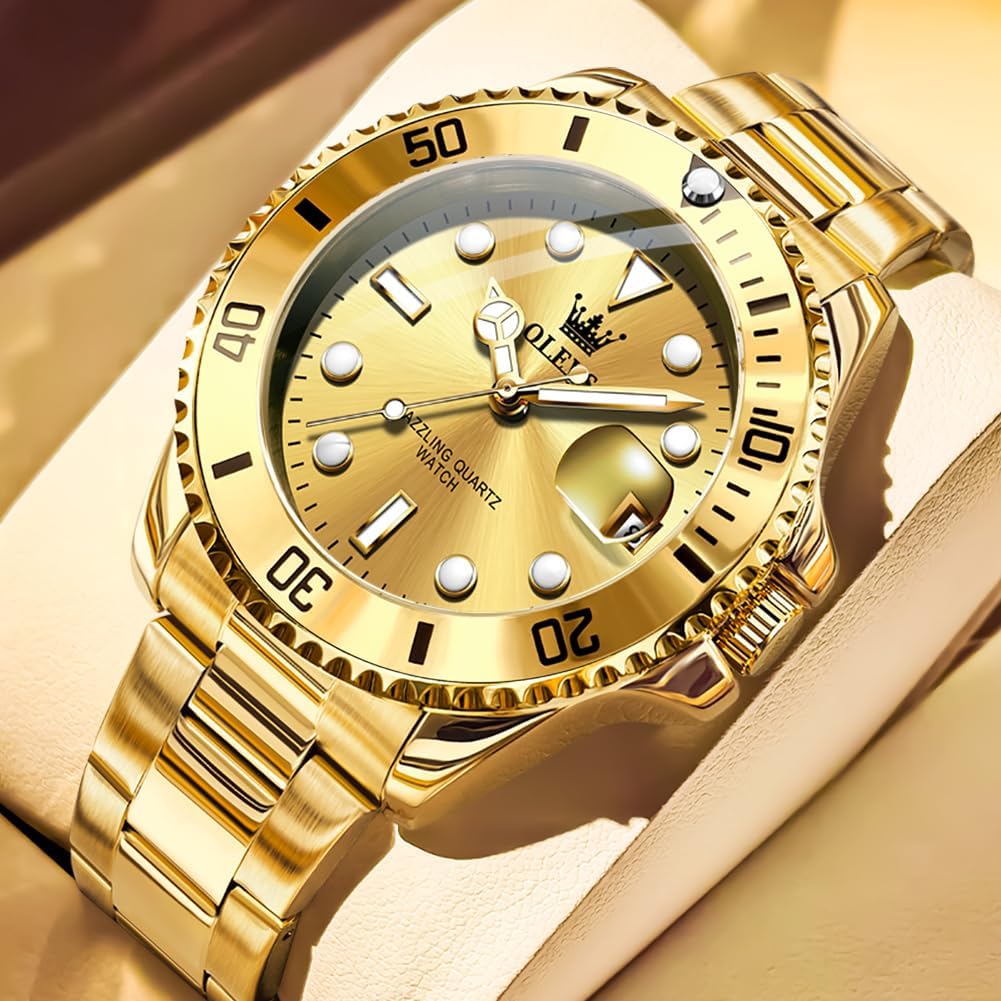 OLEVS Relojes de Lujo para Hombres, Gran Acero Inoxidable, Cuarzo Analógico, Resistente al Agua