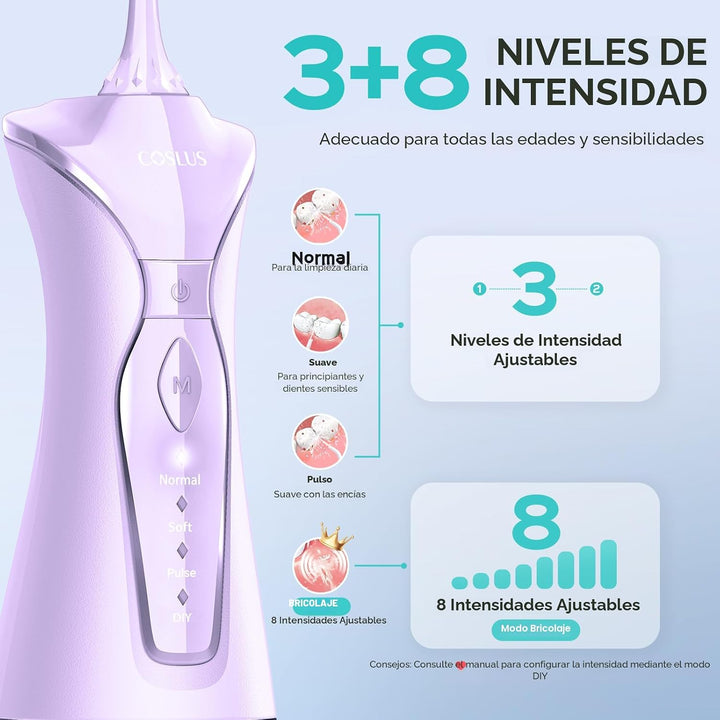 COSLUS Irrigador Dental de Agua para Dientes: 4 Modos Inalámbrico,...
