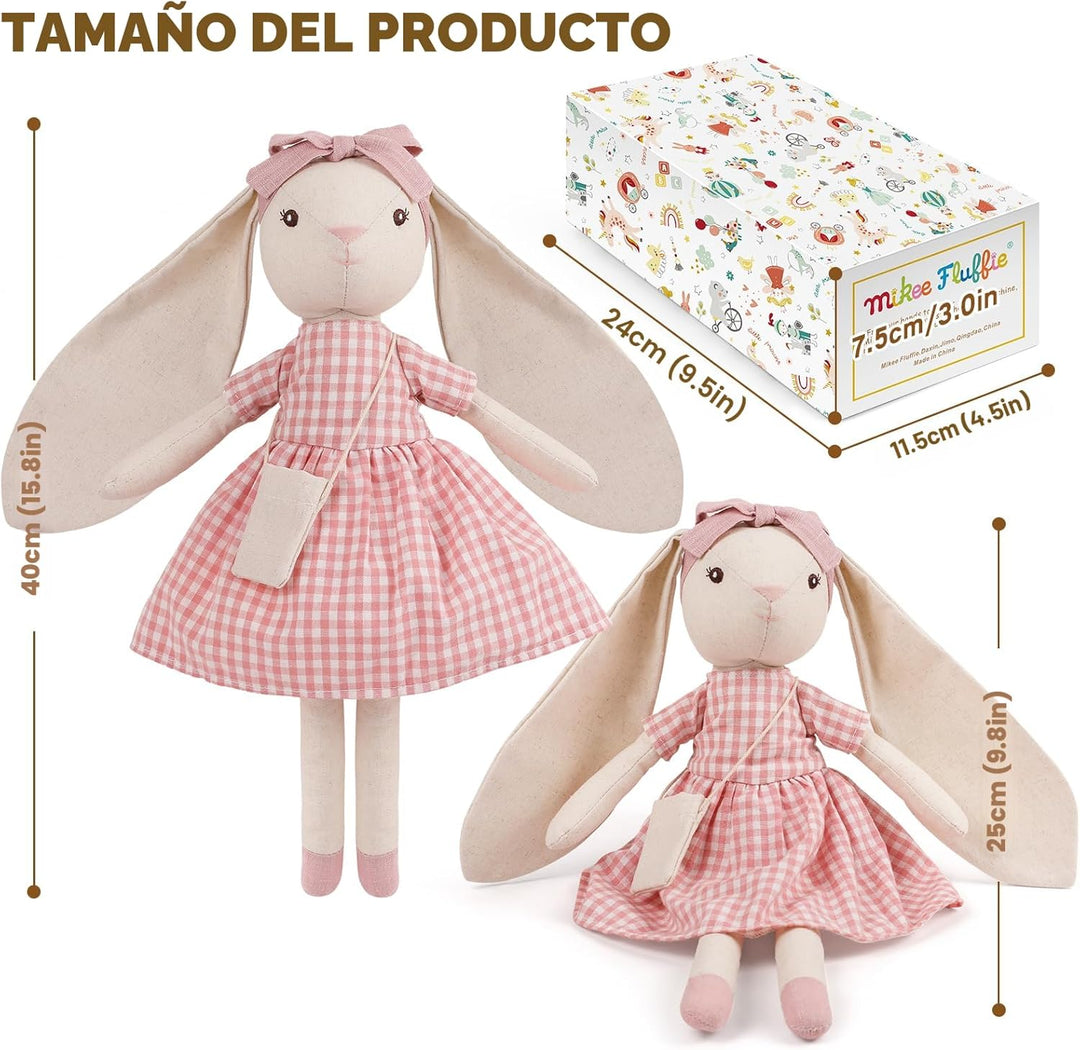Mikee Fluffie Peluche de conejo de 15 pulgadas para niñas, muñeca d...