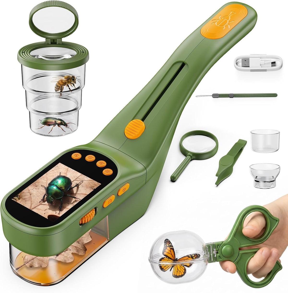 SEEKID Atrapa insectos para niños con pantalla de 2.4 pulgadas, kit de atrapador de insectos con grabación de fotos y video, kit de observación de insectos de mano, juguete de exploración científica