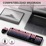 Teclado y mouse inalámbricos, MOFII con teclas redondas retro de 10...
