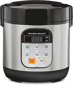 Hamilton Beach - Arrocera programable digital y vaporizador de alimentos, con funciones de huevo duro cocido a fuego lento, bandeja para huevos/vapor, pequeña y compacta, 6 tazas cocinadas (3 sin