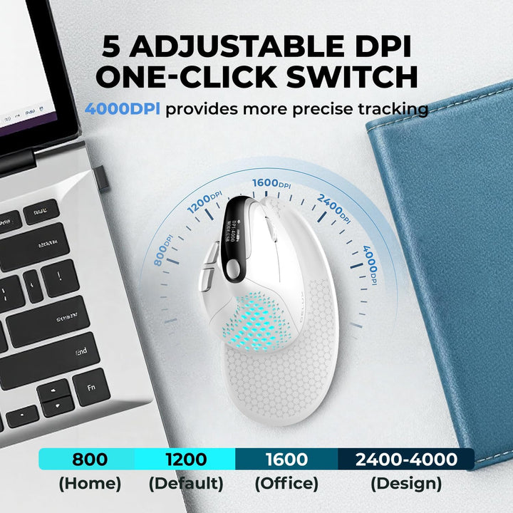 DeLUX Seeker - Ratón ergonómico inalámbrico con pantalla OLED, rató...