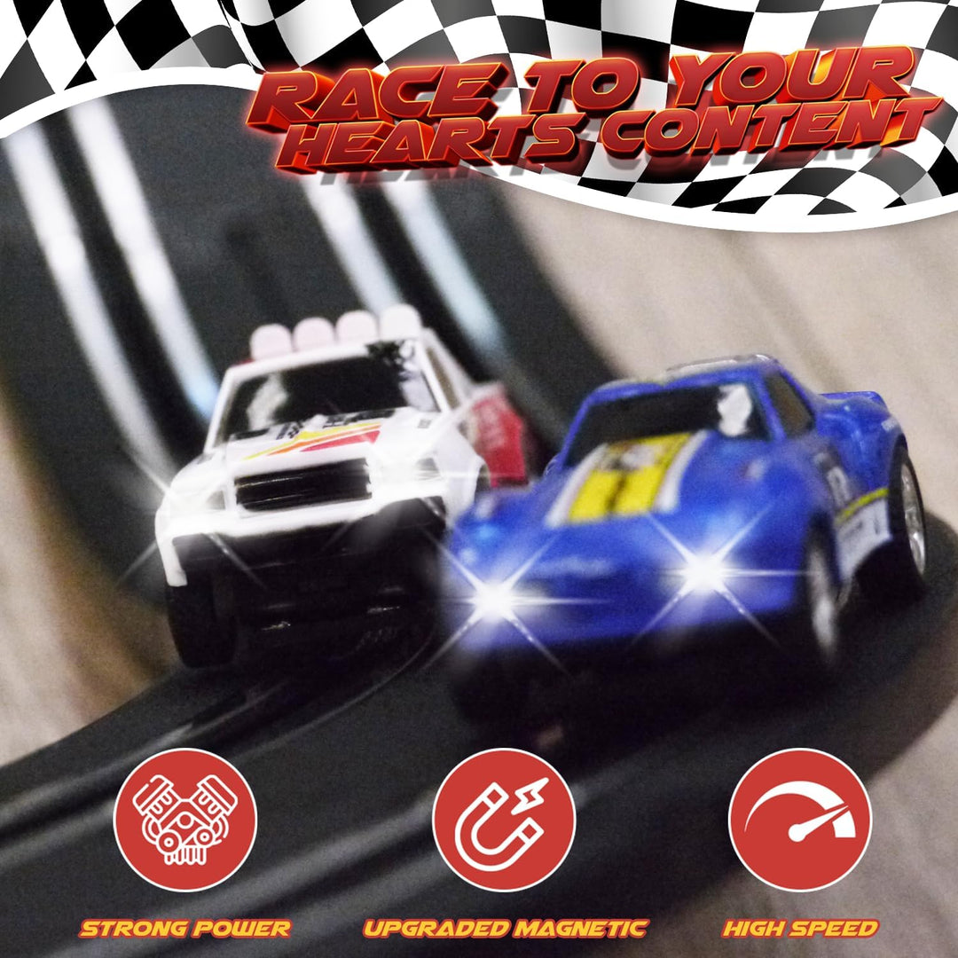 Juego de pistas de carreras de autos con 4 autos de alta velocidad,...
