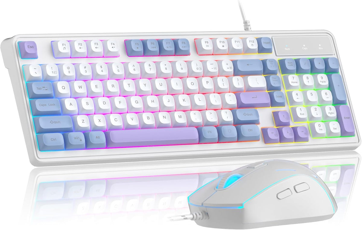 Teclado de Juego con Cable, Combo de Teclado y Ratón Cremoso, Tecla...