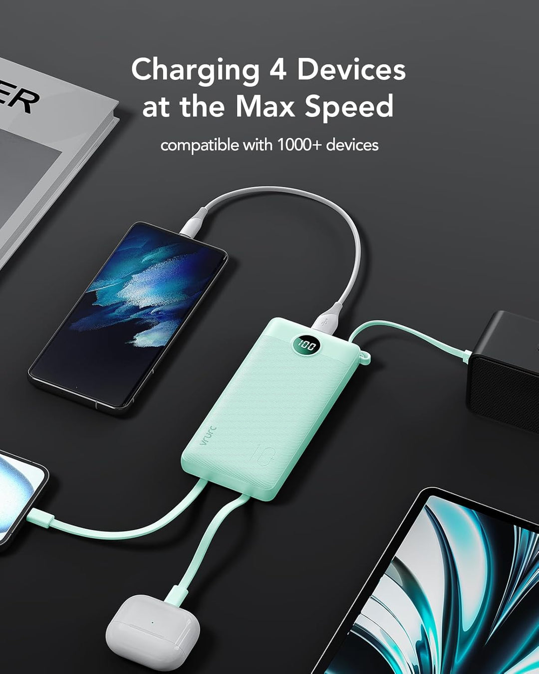 VRURC Cargador portátil con cables para iPhone, Banco de energía US...