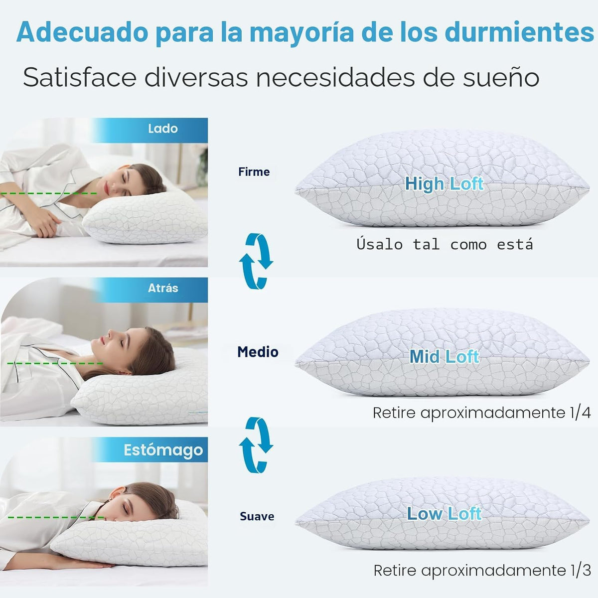 QUTOOL Juego de 2 almohadas refrescantes de espuma viscoelástica triturada CertiPUR-US, tamaño Queen, almohada fresca para personas que duermen con calor, almohada firme ajustable para personas que