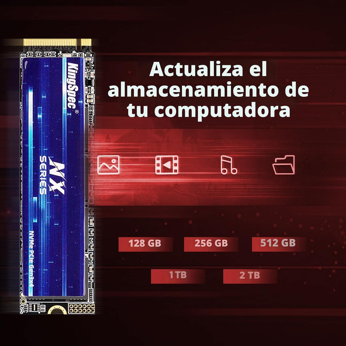 KingSpec Serie NX Gen3x4 NVMe M.2 SSD de 1 TB, hasta 3500 MB\/s, un...