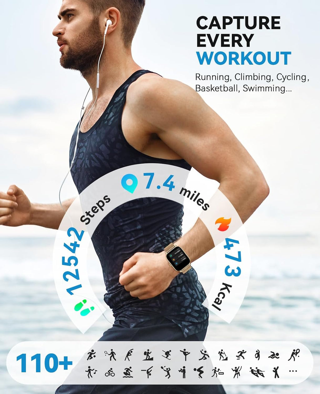 Reloj inteligente para mujeres y hombres, responde/hacer llamadas, IP68 impermeable rastreador de actividad física con monitor de sueño, reloj inteligente compatible con Android iPhone (funda