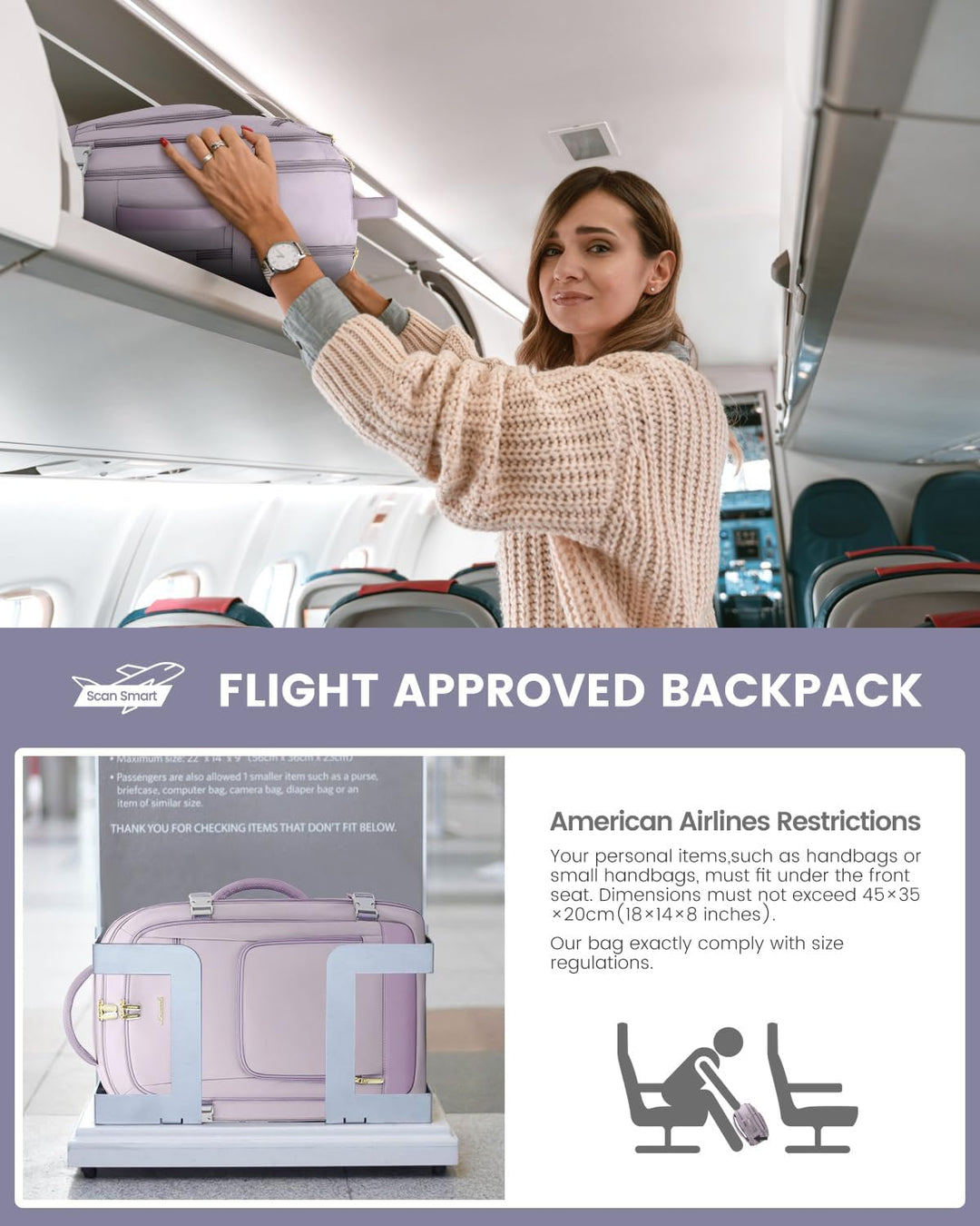 LOVEVOOK Mochila de viaje para mujer y hombre, Púrpura claro, Mochi...